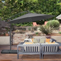Outsunny 3(m) Garden Banana Parasol Cantilever Umbrella with Crank Handle, Cross Base, Weights and Cover for Outdoor, Hanging Sun Shade, Black(m-21)