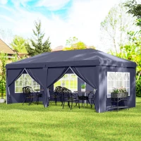 Outsunny Carpa Plegable 6x3x2,7 m con 4 Paneles 4 Ventanas 2 Puertas 1 Bolsa Anti-UV y 12 Orificios de Drenaje Azul(m-10)