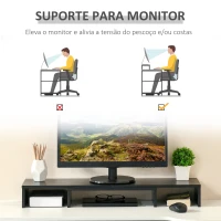 Vinsetto Suporte Elevado para Monitores de Madeira Ajustável em Comprimento e Ângulo para 2 Monitores Notebook 80-117x23,5x10cm Preto(m-4)