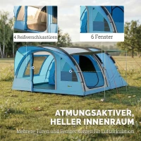 Outsunny Tunnelzelt 4 Personen Familienzelt mit Schlafkabine Vorzelt abnehmbare Trennwand Fenstern Bodenplane Stehhöhe(m-6)