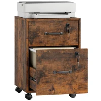 HOMCOM Caisson bureau mobile à 2 tiroirs, meuble rangement bureau sur roulettes pour documents suspendus format lettre, marron(m-7)