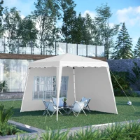 Outsunny Carpa Plegable con 2 Paredes Laterales 2,89x2,89m Cenador Pabellón de Jardín Altura Ajustable Protección UV50+ Blanco(m-9)