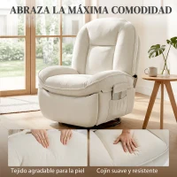 HOMCOM Sillón relax, sillón giratorio con función de balanceo y reclinable, asiento profundo, respaldo grueso, montaje fácil, crema(m-5)