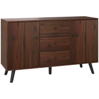 HOMCOM Bufet Modern din Lemn și PAL cu 2 Dulapuri și 3 Sertare, 127x40x76 cm, Maro și Negru(m-1)