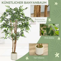 HOMCOM Kunstbanyanboom Kunstplant met Massiefhouten Stam en Pot – voor Woonkamer Slaapkamer Kantoor 65 x 65 x 150 cm Groen(m-4)