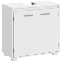 HOMCOM Dulap sub lavoar, mobilier modern independent pentru baie cu decupaj în formă de U, raft reglabil, Alb(m-1)