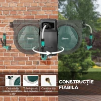 Outsunny Suport pentru Furtun de Grădină Retractabil cu Furtun de Apă 30+2 m, 7 Moduri, Negru(m-5)