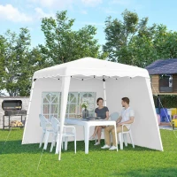 Outsunny Carpa Plegable con 2 Paredes Laterales 2,89x2,89m Cenador Pabellón de Jardín Altura Ajustable Protección UV50+ Blanco(m-10)