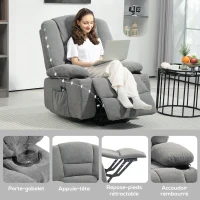 HOMCOM Sillón elevador relax eléctrico, función de masaje y calor, inclinación ajustable, reposapiés, controles remotos, Gris(m-4)