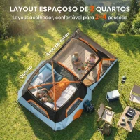 Outsunny Tenda de Campismo Familiar Tipo Túnel para 4 Pessoas com 2 Quartos, Portas e Claraboias Impermeável 530x380x220 cm Multicor(m-4)