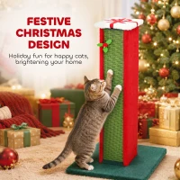 PawHut Cat Scratching Post for Indoor Cats, 81cm Tall Cat Scratcher with Sisal Rope, Hanging Bell Toy, Stable Base, Green & Red(m-8)