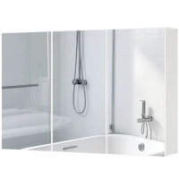 HOMCOM Badkamerspiegelkast, Badkast met 3 Spiegels, Wandmontage, 90 x 15,5 x 60 cm, Spaanplaat, Wit(m-10)