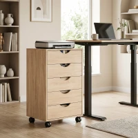HOMCOM Cajonera de Oficina con Ruedas y 5 Cajones Archivador Móvil para Estudio Salón 40x40x67 cm Roble(m-2)