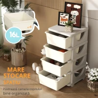 HOMCOM Comodă din Plastic Colorată pentru Cameră de Copii cu 4 Sertare, 37x37x76 cm, Crem(m-4)