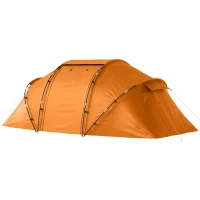 Outsunny 4 Man Camping Tent, UV Protection Tunnel Tent with 2 Bedrooms and Living Area, Large Hiking Sun Shelter, 430 x 240 x 170 cm, Orange(m-15)