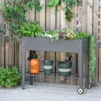 Outsunny Huerto Urbano Jardinera Elevada de Metal Cama de Jardín con Ruedas Asa Lateral y Estante Inferior para Cultivo Plantas Hortalizas Flores 104x39x80 cm Gris(m-2)