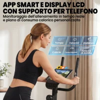 SPORTNOW Cyclette Magnetica con Resistenza a 8 Livelli, Display LCD e App Bluetooth, Metallo, 86x51x128 cm, Nero(m-4)