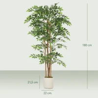 HOMCOM Kunstmatige banyanboom kunstplant met massieve houten stam, pot, voor woonkamer slaapkamer kantoor 75 x 75 x 180 cm groen(m-3)