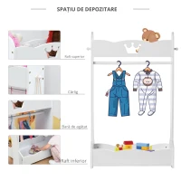 HOMCOM Suport pentru Haine din Lemn cu Etajere si Agatatori Laterale Alb(m-6)