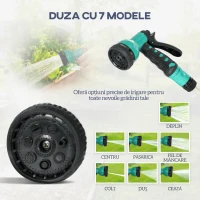 Outsunny Suport pentru Furtun de Grădină Retractabil cu Furtun de Apă 30+2 m, 7 Moduri, Negru(m-7)