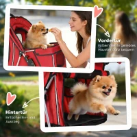 PawHut Hondenbuggy Inklapbaar met Opbergmand, Kussen, Mesh-Ramen en Bekerhouder voor Kleine Honden tot 10 kg Rood(m-7)
