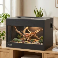 PawHut Terariu pentru Reptile din lemn OSB, uşă din sticlă securizată, încuietoare de siguranţă şi capac detaşabil, 60x45x45cm, Negru(m-4)