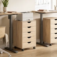 HOMCOM Sertarieră birou cu roți și 5 sertare, arhivor mobil, pentru birou, living 40x40x67 cm Stejar(m-5)