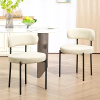 HOMCOM Set di 2 Sedie Sala da Pranzo in Tessuto Sherpa, Sedie da Cucina con Gambe in Acciaio, Sedia Imbottita per Cucina(m-2)