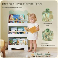 AIYAPLAY Raft pentru cărți copii, raft pentru copii cu 3 niveluri cu temă urs pentru cărți și jucării, 55 x 15 x 110 cm, Verde(m-5)