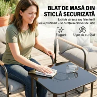 Outsunny Set Bistro 3 Piese, Mobilier Exterior Metal cu Perne, Gri Întunecat(m-7)