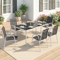 Outsunny Set da Giardino 7 Pezzi: Tavolo Rettangolare e 6 Sedie Impilabili(m-10)