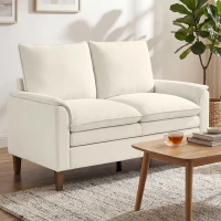 HOMCOM Sofá de 2 plazas 146 cm, sofá de chenilla con acolchado de doble capa, cojín con muelles, asiento profundo, respaldo alto, blanco crema(m-2)
