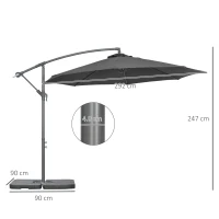 Outsunny 3(m) Garden Banana Parasol Cantilever Umbrella with Crank Handle, Cross Base, Weights and Cover for Outdoor, Hanging Sun Shade, Black(m-14)