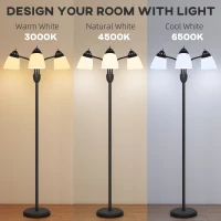 HOMCOM Arc Tree Floor Lamp with 3 Adjustable Rotating Lights and 3000K/4500K/6500K Colour Temperatures, Industrial Standing Lamp with Steel Frame for Bedroom Living Room, 155cm, Black(m-4)