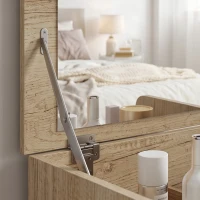 HOMCOM Coiffeuse avec miroir rabattable et tabouret de rangement, table de maquillage, 2 tiroirs, siège rembourré, chêne blanc(m-12)