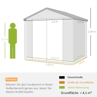 Outsunny Gerätehaus, Gartenhaus, Geräteschuppen mit Lüftungsfenster, Kunststoff, Metall, 240 x 190 x 180/228, Grau(m-3)