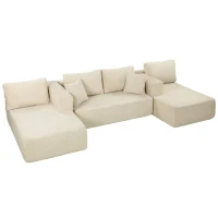 HOMCOM Komprimiertes modulares U‑Sofa 337 cm, 4‑Sitzer Schlafsofa in Cordvelours, breite Sitzfläche, Creme(m-7)