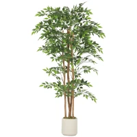 HOMCOM Kunstmatige banyanboom kunstplant met massieve houten stam, pot, voor woonkamer slaapkamer kantoor 75 x 75 x 180 cm groen(m-1)