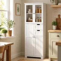 HOMCOM Meuble haut de rangement, armoire avec portes vitrées et étagères réglables pour salle de bain, cuisine, salon, blanc(m-8)