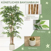 HOMCOM Kunstmatige banyanboom kunstplant met massieve houten stam, pot, voor woonkamer slaapkamer kantoor 75 x 75 x 180 cm groen(m-4)