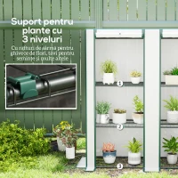 Outsunny Seră Aplicată cu 3 rafturi cu Acoperire din PE Consolidată, Alb(m-5)