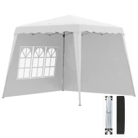 Outsunny Carpa Plegable con 2 Paredes Laterales 2,89x2,89m Cenador Pabellón de Jardín Altura Ajustable Protección UV50+ Blanco(m-1)