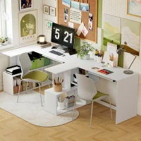 HOMCOM Hoekbureau, computerbureau met toetsenbordlade en open schappen, witte houtlook(m-7)
