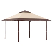 Outsunny 4 x 4m Pop-up Gazebo with Double Roof, Canopy Tent UV Proof, Roller Bag & Adjustable Legs for Outdoor Party, Steel Frame - Coffee(m-1)