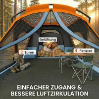 Outsunny Tunnelzelt 4 Personen Familienzelt mit Schlaf- und Wohnzimmer Dachfenstern Bodenplane Stehhöhe 3000 mm Wassersäule(m-6)
