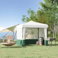 Outsunny Cenador de Jardín 3x3 m con Paredes Laterales Altura Ajustable Anti-UV Impermeable y Bolsa de Transporte Blanco y Verde(m-10)
