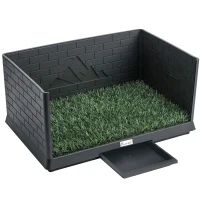 PawHut Dog Toilet Tray, Indoor Outdoor Dog Potty with High Walls, Grass Turf, Slide-Out Tray, Urine Collection Base(m-1)