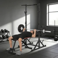 SPORTNOW Power Tower freistehend Dip Station mit Langhantelablagen, Kraftturm bis 200 kg aus Stahl, Schwarz(m-10)
