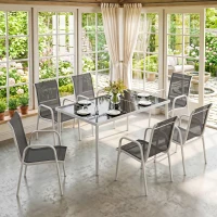 Outsunny Set da Giardino 7 Pezzi: Tavolo Rettangolare e 6 Sedie Impilabili(m-8)