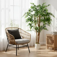 HOMCOM Kunstbanyanboom Kunstplant met Massiefhouten Stam en Pot – voor Woonkamer Slaapkamer Kantoor 65 x 65 x 150 cm Groen(m-8)